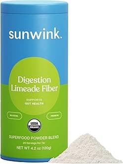 Sunwink Digestion Limeade Fiber Superfood Powder | Daily Fiber Powder for Digestion | Prebiotic Fiber Powder with Chicory Root, Burdock, Tangerine Peel | Supports Gut Health | 4.2 oz, 20 Servings