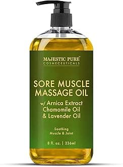 MAJESTIC PURE Arnica Sore Muscle Massage Oil for Body - Best Natural Therapy with Lavender and Chamomile Essential Oils - Warming, Relaxing, Massaging Joint Pain Relief Support - 8 fl. oz