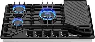 GASLAND 30 Inch Gas Cooktop with Griddle Black, PRO GH3305EF Gas Stovetop with 5 Burners, Reversible Cast Iron Grill/Griddle, Plug-in, NG/LPG Convertible, 120V Black, CSA certified