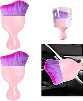 Ziciner 2 PCS Car Detailing Brush, Curved Soft Bristles Auto Removal Dust Collectors, Universal Vehicle Dashboard, Air Conditioner Vents etc Interior Cleaning Tool Accessory (Pink/Purple)