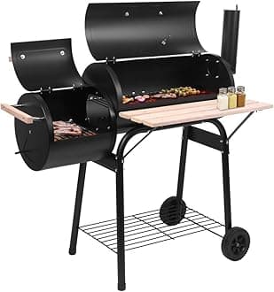 Outvita BBQ Charcoal Grill, Outdoor Patio Barbecue Cooker with Offset Smoker, Wheels and Tray for Balcony Picnics, Party and Camping