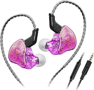 Wired Gaming Earbuds, QKZ Hi7T in Ear Monitor Headphones, Wired Earbuds Stereo Bass, HiFi IEM Earphone, Without Detachable Cables (with mic, Purple)