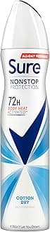 Sure Nonstop Protection Cotton Dry Anti-Perspirant Aerosol Women's Deodorant Spray with Body Heat Activated tech. and a fresh cotton sheets fragrance for 72 hour odour and sweat protection 250 ml