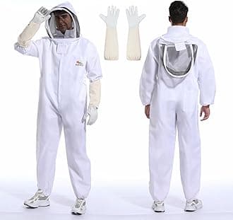 Bee Suit for Men Women Sting Proof, Polycotton Beekeeping Suit Beekeeper Costume&with Glove &Ventilated Hood, Bee Outfit for Backyard and beekeeping supplies (L