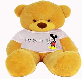 Hug'n'Feel® Soft Toys Big Teddy Bear Wearing I'm Sorry T-Shirt 6 feet Yellow_T Shirt_ I'm Sorry Plush & Stuffed Toys