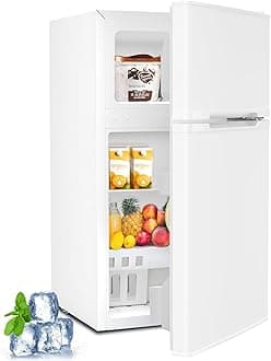 Kismile Mini Fridge with Freezer,3.2 Cu.Ft Compact Mini Refrigerator with Double 2 Door,Adjustable Temperature,Full Size for Home,Kitchen,Dorm,Apartment,Retro White