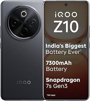 iQOO Z10 5G (Stellar Black, 8GB RAM, 128GB Storage) | India's Biggest Ever 7300 mAh Battery | Snapdragon 7s Gen 3 Processor | Brightest Quad Curved AMOLED Display in the Segment