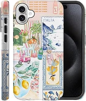 Case for iPhone 16,Frosted Case for Women Girls,Drop Scratch Protective Cover-Italian Summer Collage Coastal