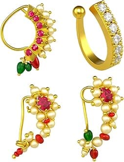 Maharashtrian Marathi Nath Without Piercing Mukuthi Nathiya Nose Pin Ring For Women.