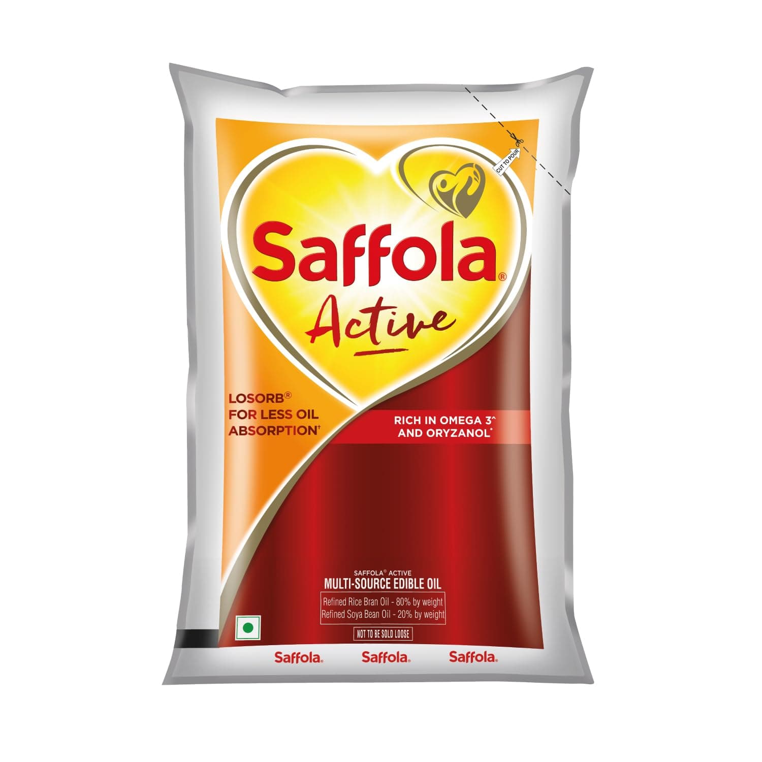 Saffola Active Refined Cooking oil | Rich in Omega 3 & Oryzanol | Multi-Source Edible Rice Bran & Soyabean oil | 850g/910g pouch[weight may vary]