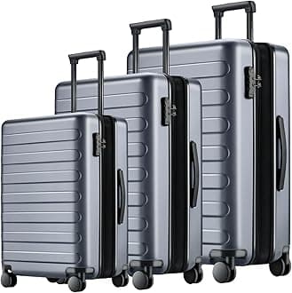NINETYGO Luggage Sets 3 Piece, Carry On Luggage Airline Approved, Medium Large Checked Luggage with Spinner Wheels, Expandable, Hard Shell PC Suitcase Sets, TSA, 20in/24in/28in (Grey, Rhine Max)