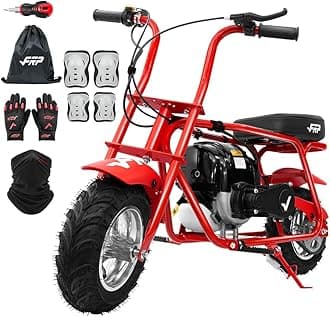 MB40 4-Stroke Mini Bike, 40CC Kids Mini Dirt Bike with No Mixing Oil Need, Easy to Assemble,Goggles, Gloves and Neck Gaiter,18 Mph Max Speed and Support Up to 165 LBS (RED)