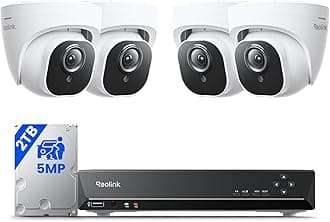 - REOLINK Smart 5MP 8CH Home Security Camera System, 4pcs Wired PoE IP Cameras Outdoor with Person/Pet/Vehicle Detection, 4K 8CH NVR with 2TB HDD for 24-7 Recording, RLK8-520D4-5MP