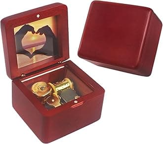 Sinzyo Natural Wooden Music Box with Customizable Photos Wind Up Musical Box Gifts for Christmas,Birthday and Valentine's Day(Simple Wine Red, Tone:Spirited Away)