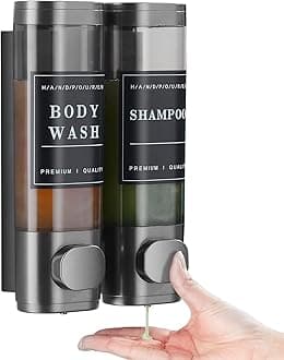 Shower Soap Dispenser Shampoo and Conditioner Dispenser 2 Chamber No Drill Wall-Mounted Shampoo Dispenser for Shower Wall Mounted Shower Dispenser for Bathroom Hotel Large Capacity,Dark Gray1