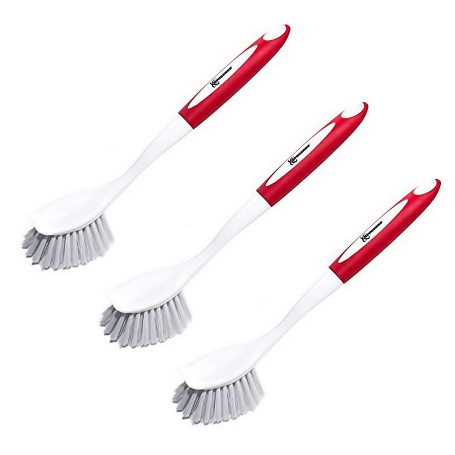 Dish Brush 3 Pack - Dish Scrubber Brush With Built-in Scraper - Set of 3 Kitchen Brushes for Dishes - Kitchen Scrub Brush with Grip Friendly Handle - Dish Cleaning Brush