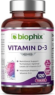 biophixVitamin D-3 50000 IU 120 Tablets - High-Potency Supports Strong Bones Immune Health