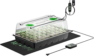 VIVOSUN 1-Pack 40-Cell Seed Starter Trays with 1 Set of LED Lights and 10"x20.75" Seedling Heat Mat, 3.6" Higher Cover, Adjustable Vents, Drainage Holes, Green Propagation Tray for Planting Seeds