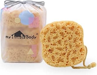 myHomeBody Bathroom Body Sponges, Sea Sponge, Shower Body Sponge, Body Shape, Bath, Foam, Large Size, PU with String, 3 Pack - Square