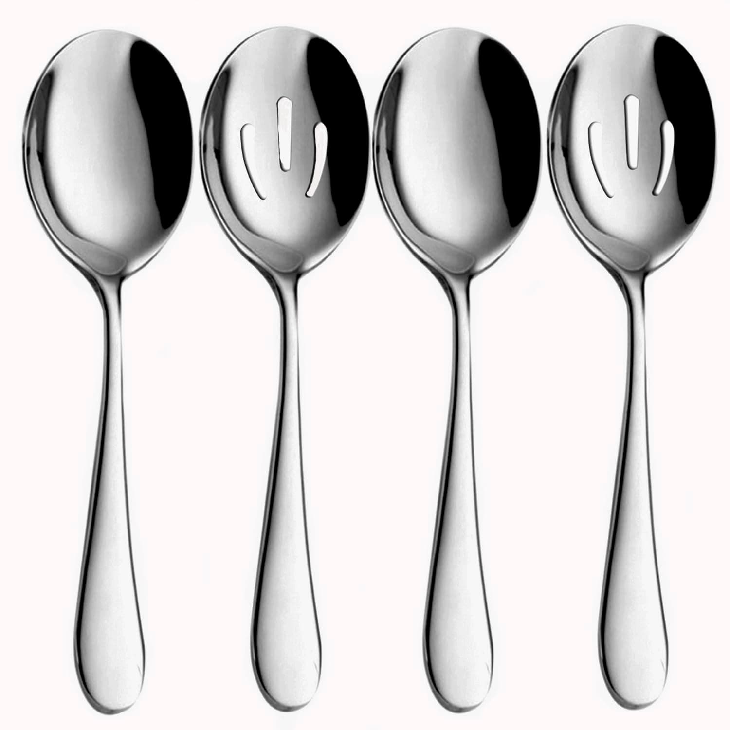 4-Piece Serving Spoon Set - Includes 2 Serving Spoons and 2 Slotted Spoons, Large Cutlery for Catering Buffet, Mirror Polished, Dishwasher Safe, 8.7 Inches
