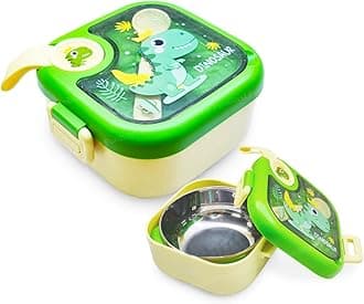 FunBlast Dinosaur Theme Lunch Box for School Kids - SS304 Air-Tight Insulated Tiffin Box With Spoon for Dry Foods