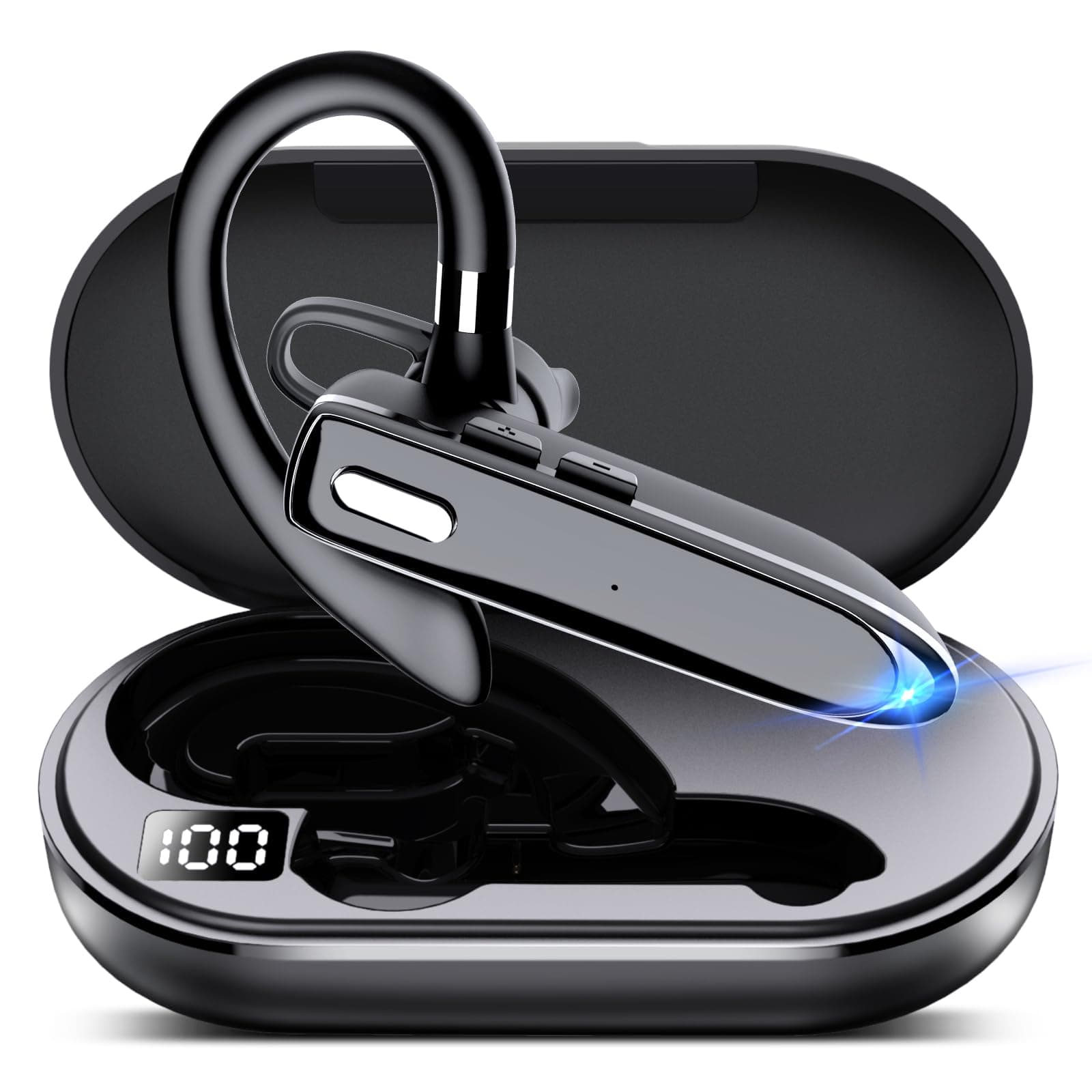 Bluetooth Single wireless Headset Handsfree Earpiece for phone, V5.3 in-Ear Headphone with Microphone,USB-C Charge, Waterproof Earphones for Driving/Business/Office with Android/iOS，Laptop
