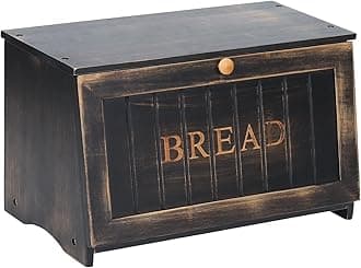 HOMEKOKO Large Wood Bread Box for Kitchen Counter, Retro Design Single Layer Bamboo Large Capacity Food Storage Bin (Vintage Black)