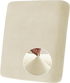 YEMYHOM Stretch Individual Cushion Covers Sofa Chair Seat Cushion Slipcovers Soft Couch Cover Replacement Striped Pattern Furniture Protector with Elastic Bottom (1 Pc Cushion Cover, Beige)