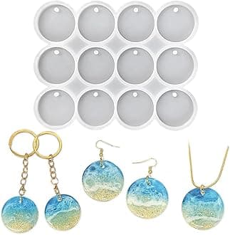 RESINWORLD 12-Cavity 1.37'' Shiny Flat Circle Silicone Mold with Hole, Pendant/Earrings/Round Keychain Mold, Pet Tag Resin Casting Mold