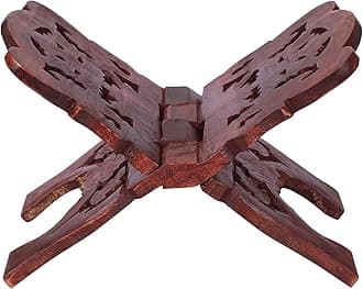 AnNafi® Wooden Book Holder Stand | Rehel/Rehal For Quran Geeta Bible | Indian Book Holders For Reading Hands Free For Desk Carved Antique | Holy Book Stand Prayer/Pooja Wood Islam Decor Handmade Gifts