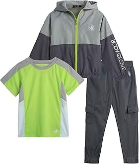 Body Glove Boys' Tracksuit Set - 3 Piece Windbreaker Jacket, Tricot Cargo Jogger Sweatpants, and Performance T-Shirt (2T-7)