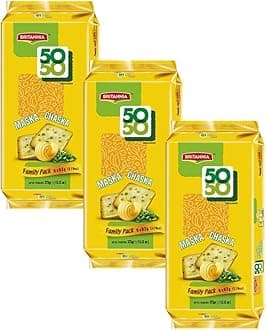 Crackers 50 50 Maska Chaska Biscuit 13.12oz (372g) - Dipped in Butter and Peppered - Delicious, Light & Crispy Cookies (Pack of 3)