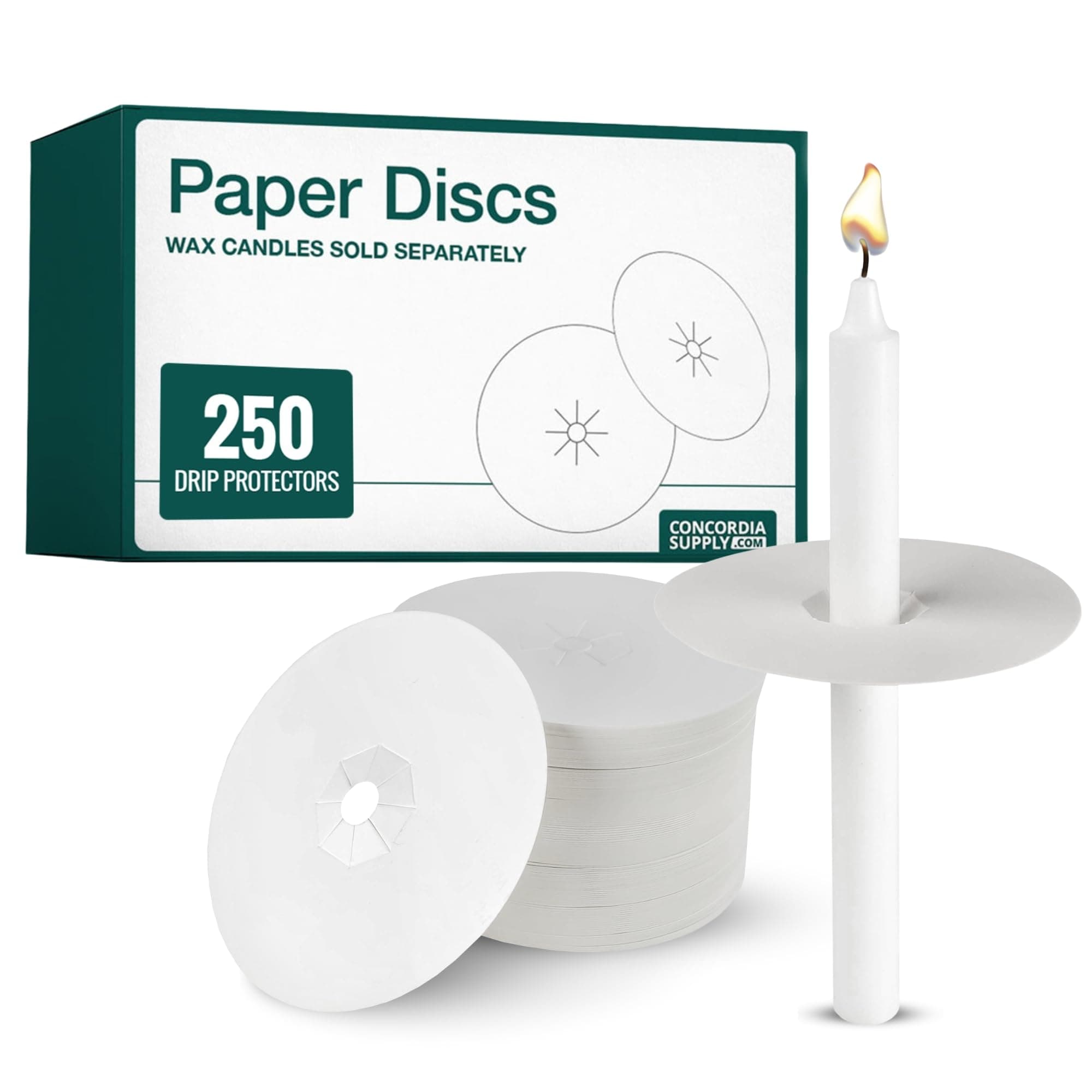 Paper Disc Candle Drip Protectors - 3” Protector Covers for Taper, Vigil & Prayer Candles - Ideal Candlestick Holders for Candlelight Services & Memorial Candle (Box of 250)
