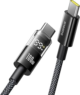 Baseus USB C Cable, 100W 5A Fast Charging USB C Charger Cable with LED Display, Zinc Alloy Nylon Braided USB C to USB C Cable for iPhone 16/Pro/Plus/Pro Max, MacBook, iPad Pro, Galaxy S24/S23 (3.3ft)