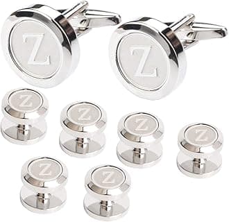 Mens Cufflinks and Studs Tuxedo Shirts Business Wedding Initials Alphabet A-Z Gift Set