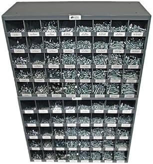 NEF Bolt Bin, Nut Bolt and Washer Assortment,Grade 5 Coarse USS Fasteners, Two 40 Hole Metal Storage Bins, Qty (2630)