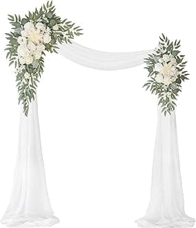 Artificial Wedding Arch Flowers Kit(Pack of 3),2Pcs Artificial Flower Arch Decor,1Pcs Sheer Drape for Wedding Ceremony Arbor for WeddingCeremony (White Rose Wedding)