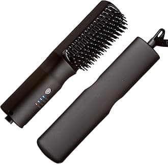 Red by Kiss Beard & Hair Straightener, Secure Auto Shut-Off, 2 in 1 Heated Straightening Beard Brush