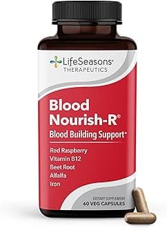 LifeSeasons Blood Nourish-R - Iron Deficiency Supplement - Supports Anemia, Fatigue & Dizziness - No Constipation - Blood Building - Iron, Beet Root, Alfalfa, Raspberry & Vitamin B-12-60 Capsules