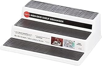 Non-Skid 3-Tier Spice Rack Organizer for Cabinet - 10 Inch Kitchen Pantry Organizer with Raised Rims, White and Gray Step Shelf for Spices, Cans, Jars - Easy Clean Storage Solution