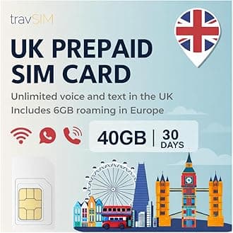UK SIM Card | 40GB Data + Unlimited Calls & Texts | 4G/5G Speed | Works Throughout the UK | SIM Card UK is Valid for 30 Days