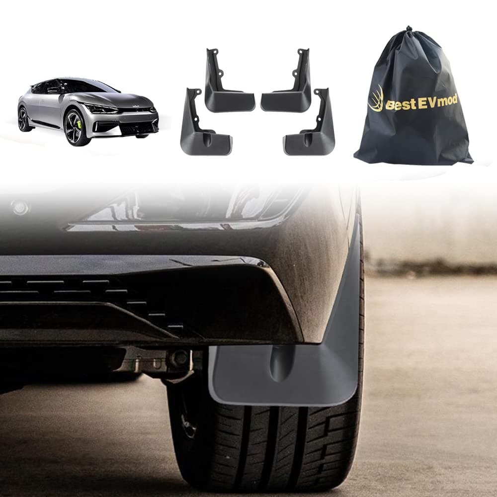 BestEvMod Mud Flaps GT Splash Guards Accessories, Splash Fender Set of 4 No Need to Drill Holes Compatible with 2022-2024 Kia EV6 GT GT-Line, Not Fit for First Edition GT-line