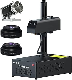 B4 100W Max Fiber Laser Engraver with Rotary Axis,Support LightBurn Laser Engraving Machine with 2 Different Size Lens,Fiber Laser Marking Machine for Jewelry,Sliver,Tag,Tumblers,Brass