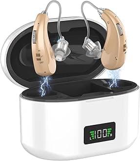 Hearing Aids, 16-Channel Digital Hearing Aids for Seniors, Rechargeable Hearing Aid for People with Hearing Loss, 4 Levels of Volume/Two Mode Noise Cancellation, Clear Sound and Easy to Use (white)