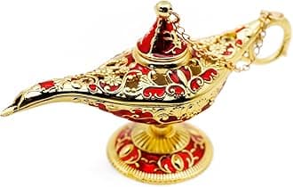 Hsiwto Aladdin Magic Genie Lamps - Classic Vintage Legend Magic Genie Light Costume Lamp for Home Wedding Table Decoration, Small Size Gold&Red