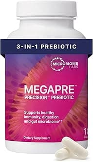 Microbiome Labs MegaPre Prebiotic Fiber Supplement in Vegetable Capsules - Prebiotic Supplement with Clinically Tested Oligosaccharides - Support Microbial Diversity & Gut Health (180 Capsules)