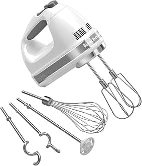 KitchenAid 9-Speed Digital Hand Mixer with Turbo Beater II Accessories and Pro Whisk - White