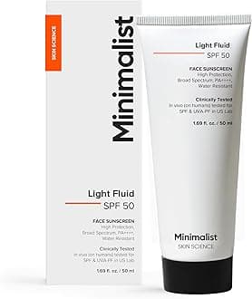 Light Fluid Sunscreen SPF 50 PA++++ | Clinically Tested in US (In-Vivo) | No White Cast | Broad Spectrum | Lightweight, Water & Sweat Resistant | For Women & Men | 50ml