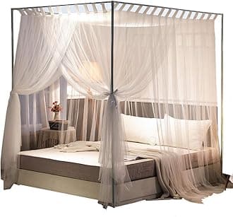 Mengersi Simple 4 Corners Post Curtain Bed Canopy Bed Frame Canopies Net,Bedroom Decoration Accessories(Queen,White)