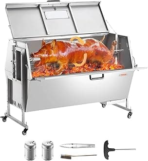 VEVOR 60W Rotisserie Grill with Hooded Cover, 56 Inch Pig Lamb Goat Rotisserie Grill Roaster, 286Lbs Capacity, Stainless Steel Charcoal Spit Roaster with Lockable Wheels, for Camping Outdoor Barbecue